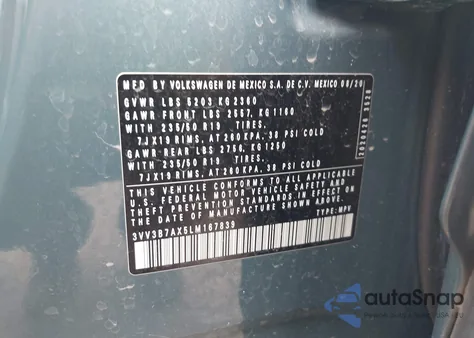 2020 Volkswagen Tiguan 2.0T Se/2.0T Se R-Line Black/2.0T Sel from USA, damaged, VIN 3VV3B7AX5LM167839